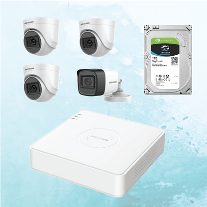 4 CCTV System AHD with Audio with DVR & Accessories (2MP) - Hikvision